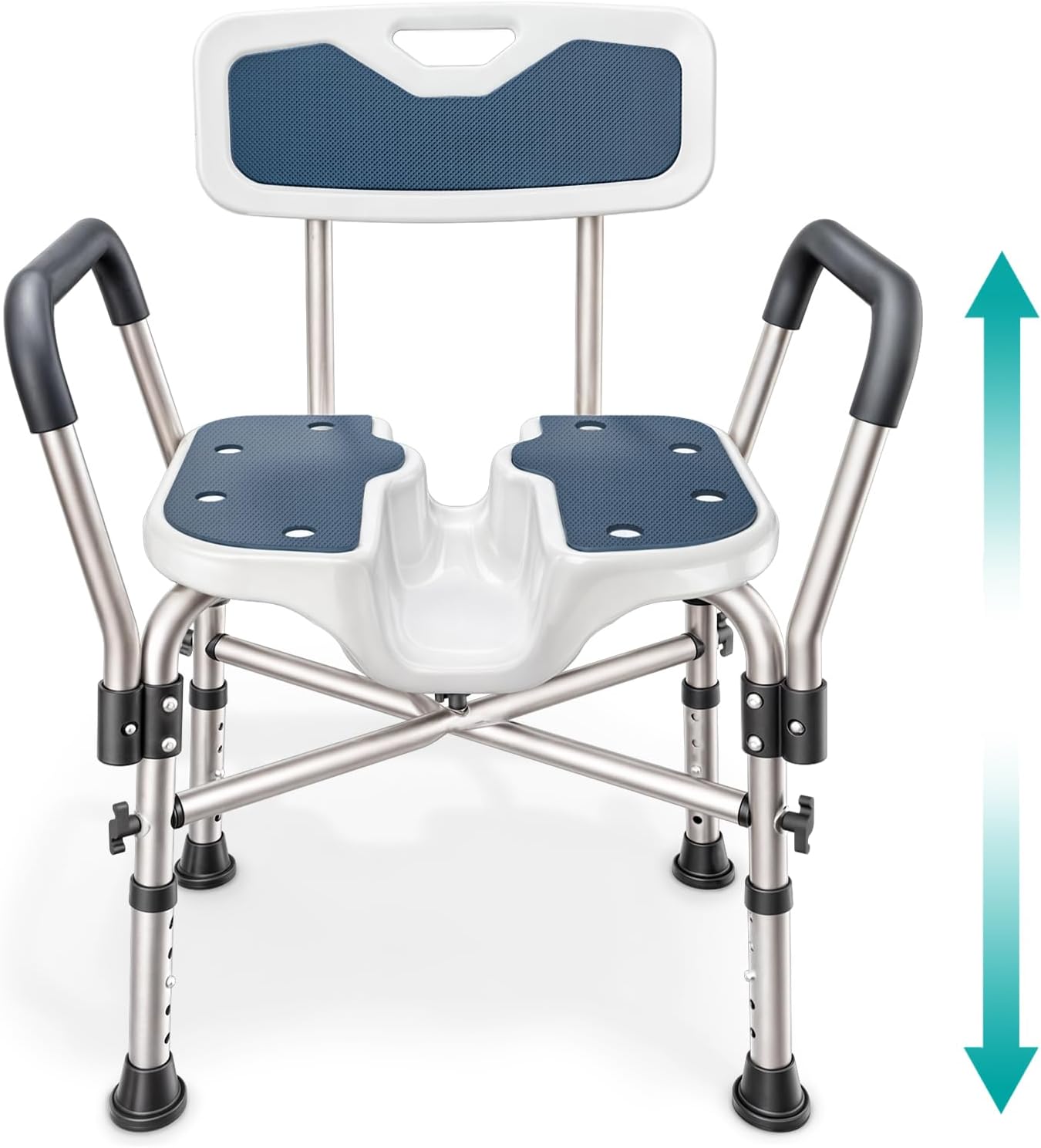 Shower Chair U-Shape Seat (450lb) Heavy Duty - Padded Armrests and Back, Shower Chairs for Elderly and Disabled, Handicap, Shower Chair for Inside Shower, Adjustable Height - Blue